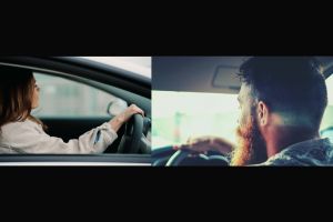 Man and woman driving